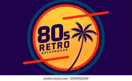 retro style 80s classical summer background with tropical palm tree vector