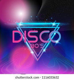 Retro style 80s disco design neon. Landscape with grid of 80s styled retro