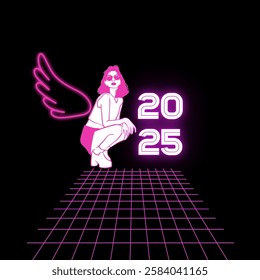 Retro style 80s disco design neon