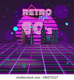 Diseño discoteca estilo retro de los años 80, fiesta neón, discoteca ligera de 1980, vintage club, noche de baile, flare e ilustraciones brillantes