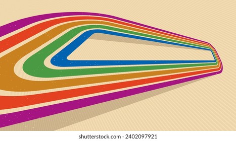 Retro style abstract background with curve lines in all colors of rainbow, 3D dimensional seventieth vector art.