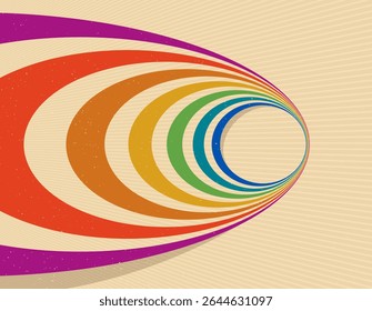 Fondo abstracto de estilo retro con líneas curvas en todos los colores del arco iris, Arte vectorial septuagésimo dimensional 3D.