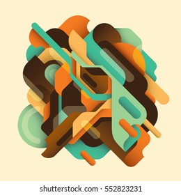 Retro style abstract composition in color, made of various geometric shapes and objects. Vector illustration.