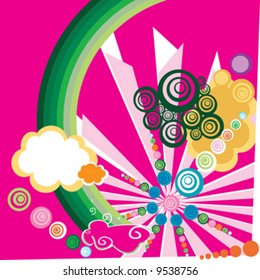retro style abstract design with rays and rainbows - vector