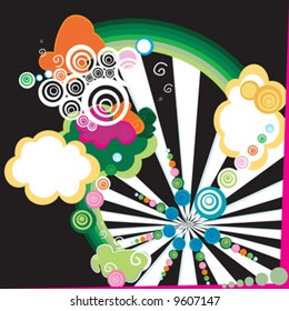 retro style abstract design with rays and rainbows