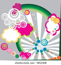 retro style abstract design with rays and rainbows