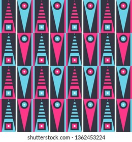 Retro style abstract geometric colored seamless pattern.