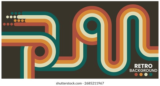 Retro Style Abstract Geometric Design With Vibrant Curved Lines and Warm Colors	
