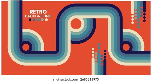 Retro Style Abstract Geometric Design With Vibrant Curved Lines and Warm Colors	
