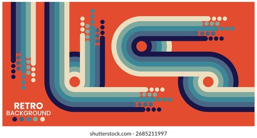 Retro Style Abstract Geometric Design With Vibrant Curved Lines and Warm Colors	
