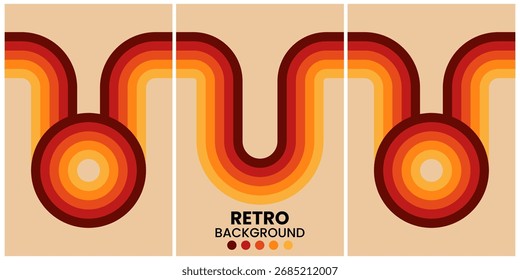 Retro Style Abstract Geometric Design With Vibrant Curved Lines and Warm Colors	
