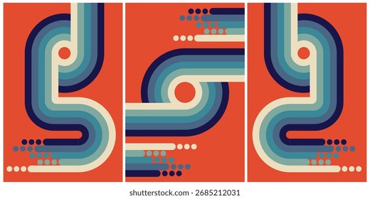 Estilo retrô Abstrato Design Geométrico com linhas curvas vibrantes e cores quentes	
