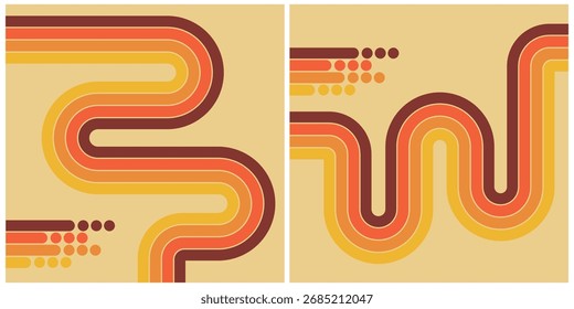 Retro Style Abstract Geometric Design With Vibrant Curved Lines and Warm Colors	

