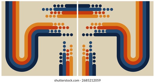 Retro Style Abstract Geometric Design With Vibrant Curved Lines and Warm Colors	
