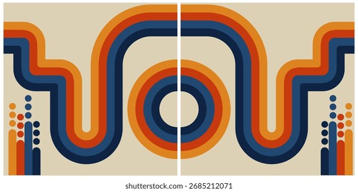 Diseño geométrico Abstractas del estilo retro con las líneas curvas vibrantes y los Colores calientes	
