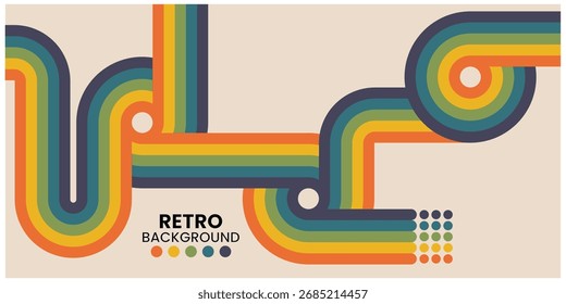 Retro Style Abstract Geometric Design With Vibrant Curved Lines and Warm Colors	