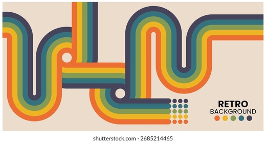 Abstraktes geometrisches Retro-Design mit lebhaften gekrümmten Linien und warmen Farben	
