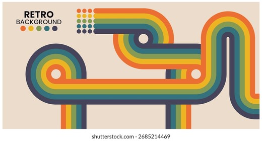 Retro Style Abstract Geometric Design With Vibrant Curved Lines and Warm Colors	