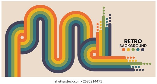 Diseño geométrico Abstractas del estilo retro con las líneas curvas vibrantes y los Colores calientes	