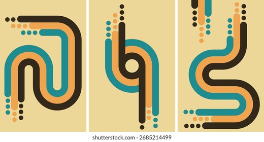 Diseño geométrico Abstractas del estilo retro con las líneas curvas vibrantes y los Colores calientes	