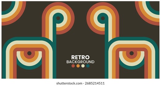 Retro Style Abstract Geometric Design With Vibrant Curved Lines and Warm Colors	