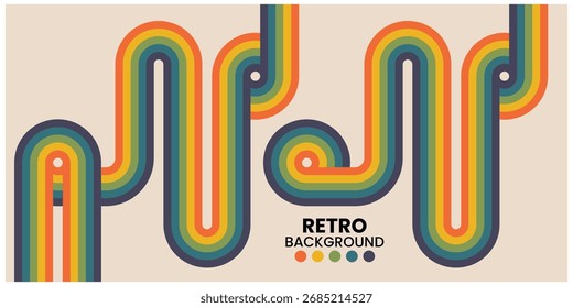 Diseño geométrico Abstractas del estilo retro con las líneas curvas vibrantes y los Colores calientes	