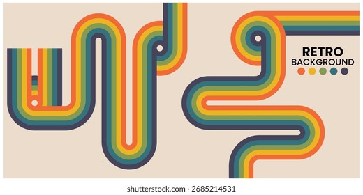 Retro Style Abstract Geometric Design With Vibrant Curved Lines and Warm Colors	