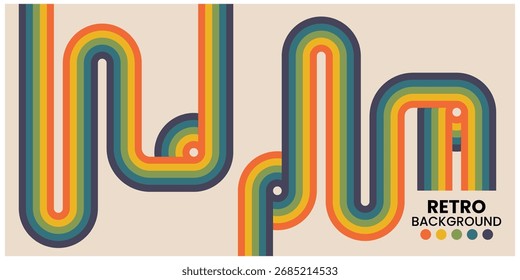 Retro Style Abstract Geometric Design With Vibrant Curved Lines and Warm Colors	