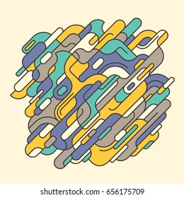 Abstraktion im Retro-Stil, aus abgerundeten Formen und Pfaden in sanften Farben. Vektorgrafik.