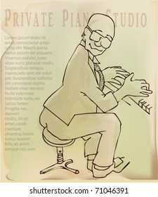 Retro style ad template for piano studio with a sample of text layout.