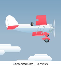 Retro style airplane vector illustration. Design element for travel, flight show, air transportation related business with vintage biplane and pilot