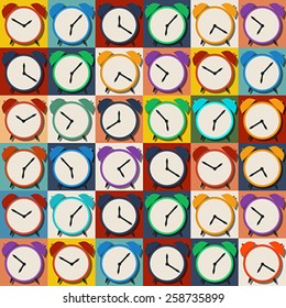 Retro style alarm clock pattern in colors