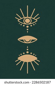 Retro style all-seeing eye print minimalist wall art. Tarot card vector illustration.