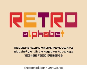 Retro style alphabet design with uppercase, lowercase, number and symbols