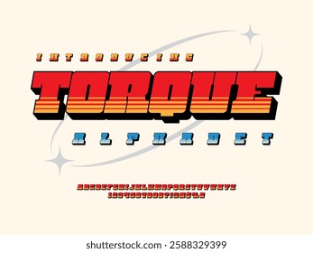 Retro style alphabet design with uppercase, number and symbols