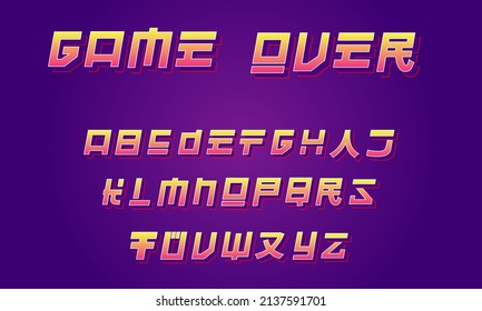 Retro Style Alphabet, Japanese and USA influenced, 16bit video game aesthetic, gaming abc for logos, brands and arcade machines. Tokyo, Vintage and asian typeface. Neon, gradient and trendy typo. 