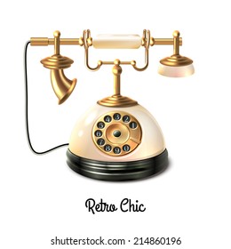 Retro style antique telephone with wire connection isolated on white background vector illustration