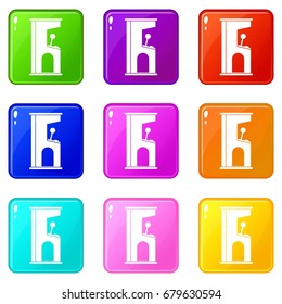 Retro style arcade game machine icons of 9 color set isolated vector illustration