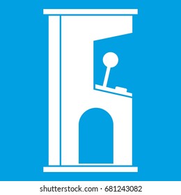 Retro style arcade game machine icon white isolated on blue background vector illustration