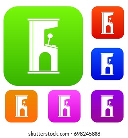 Retro style arcade game machine set icon in different colors isolated vector illustration. Premium collection