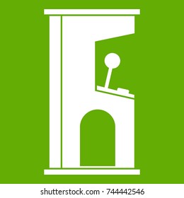 Retro style arcade game machine icon white isolated on green background. Vector illustration