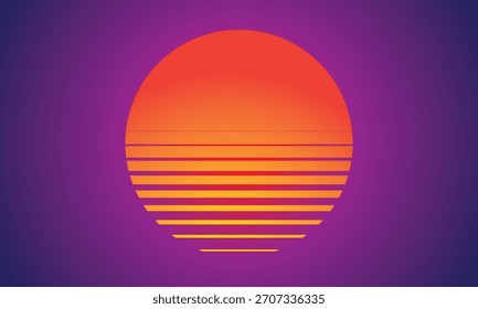 Retro style art background orange color sun on purple background