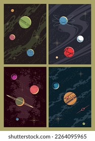 Retro Style Astronomy Fantastic Space Posters Set