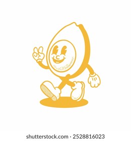 retro style avocado mascot illustration. Vintage, groovy, sticker, t-shirt, packaging, elment, icon, colloring book, vector, fruits