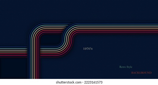 Retro style background with colorful curve lines and dark navy vintage design