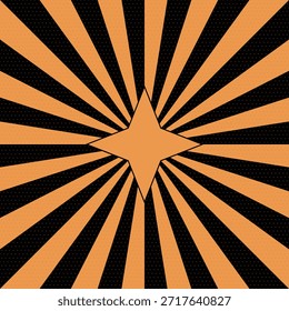 Fondo de estilo retro con puntos de medio tono que irradia líneas y estrella naranja central