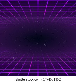 Retro style background. Laser rays purpur color. Cosmic or universe infinity. vector illustration 