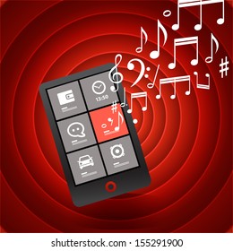 Retro style background with modern mobile phone silhouette