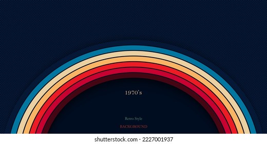 Retro style background with rainbow curved lines colorful and dark navy vintage design
