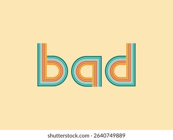 Retro Style 'Bad' Typography Design Colorful Striped Letters, 70s Aesthetic, Vintage Font, Graphic Design Element